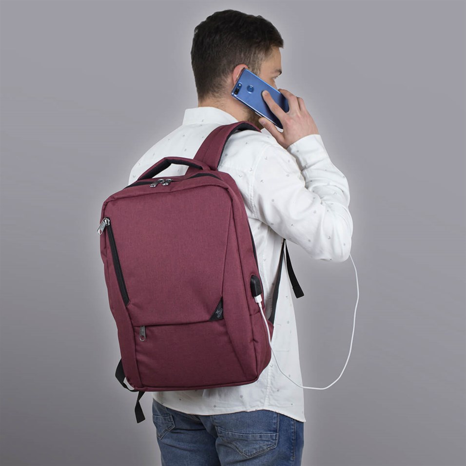 My Valice Smart Bag ACTİVE Usb Şarj Girişli Slim Notebook Sırt Çantası Bordo