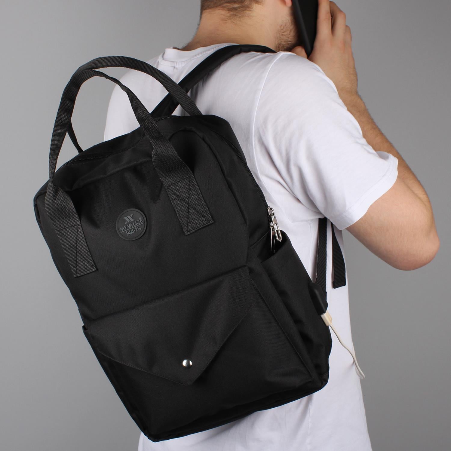 My Valice Smart Bag Post Usb Şarj Girişli Laptop Bölmeli Notebook Sırt Çantası Siyah