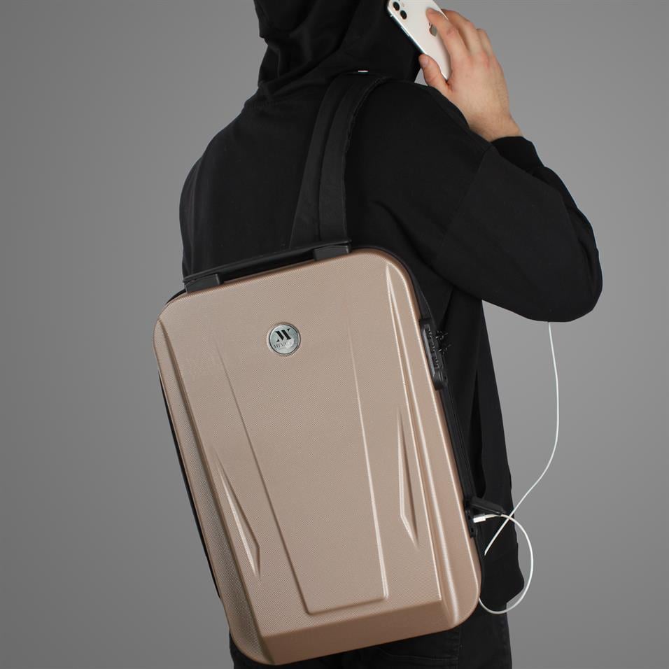 My Valice Smart Bag SHARP Usb Şarj Girişli Unisex ABS Akıllı Sırt Çantası Gold