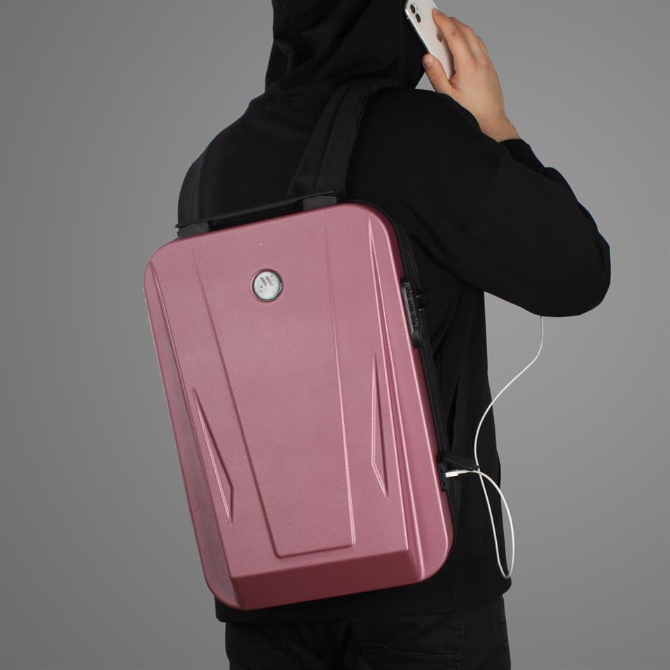 My Valice Smart Bag SHARP Usb Şarj Girişli Unisex ABS Akıllı Sırt Çantası Rose Gold