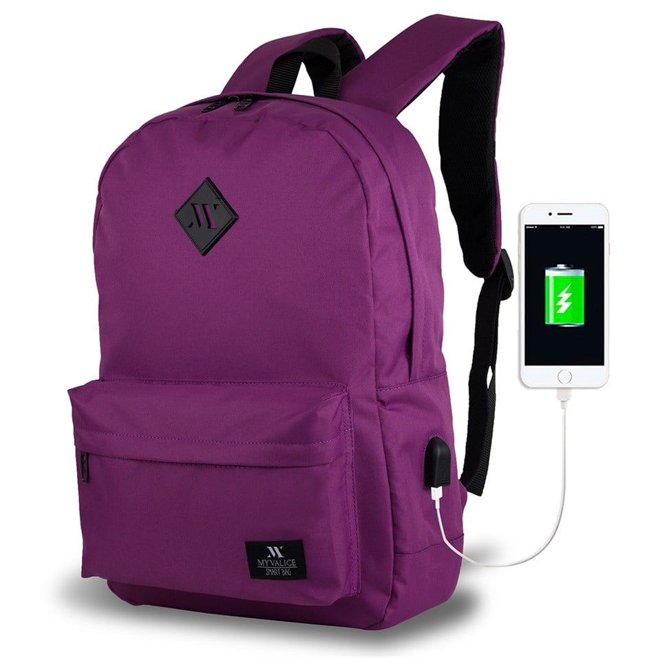 My Valice Smart Bag SPECTA Usb Şarj Girişli Akıllı Sırt Çantası Mürdüm