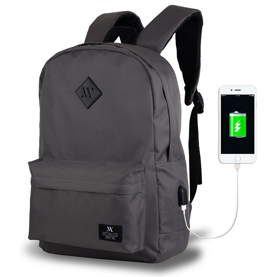 My Valice Smart Bag SPECTA Usb Şarj Girişli Akıllı Sırt Çantası Gri