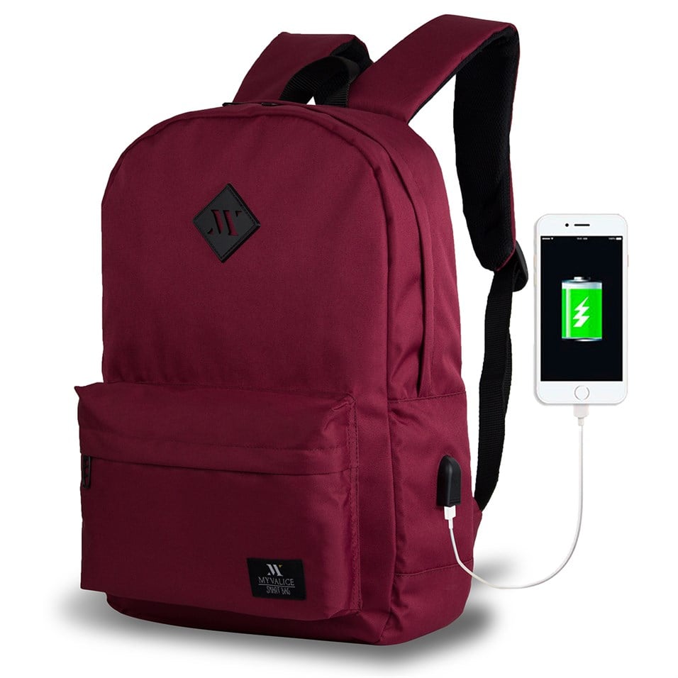 My Valice Smart Bag SPECTA Usb Şarj Girişli Akıllı Sırt Çantası Bordo