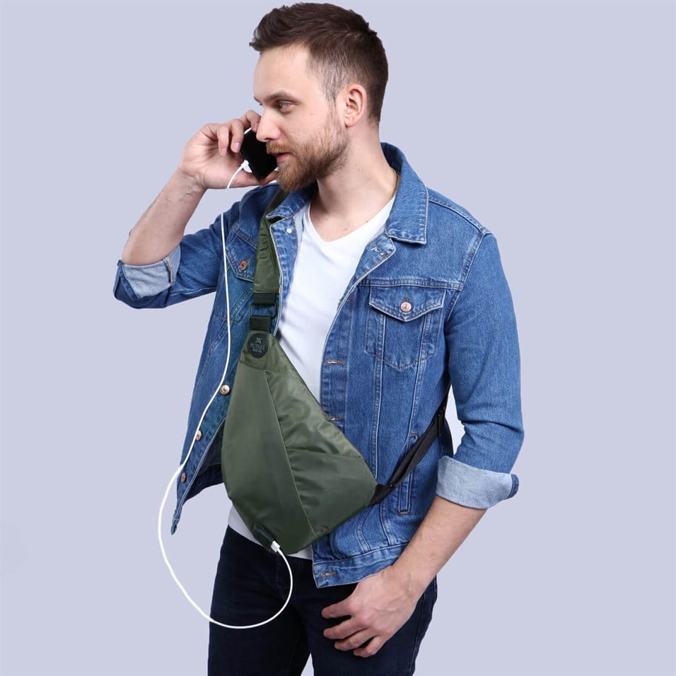 My Valice Smart Bag Usb'li Çapraz Göğüs Çantası Slim 1507 Haki