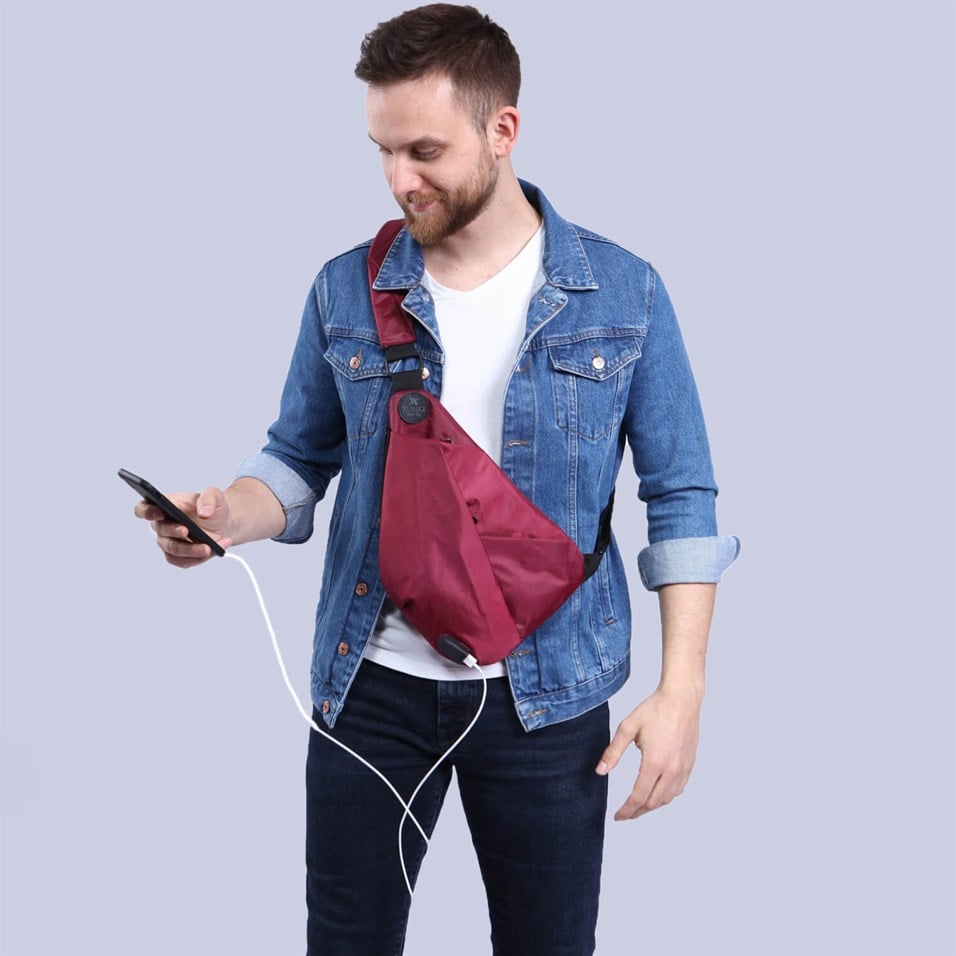My Valice Smart Bag Usb'li Çapraz Göğüs Çantası Slim 1507 Bordo