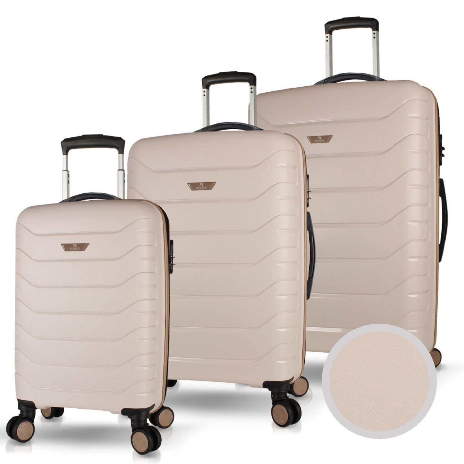 My Valice Solid PP Polipropilen Kırılmaz Kabin Orta ve Büyük Boy Krem 3'lü Valiz Seti