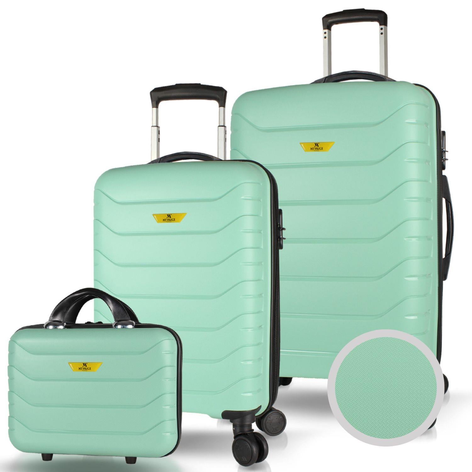 My Valice Solid PP Polipropilen Kırılmaz Makyaj Kabin ve Orta Boy Mint Yeşili 3'lü Valiz Seti