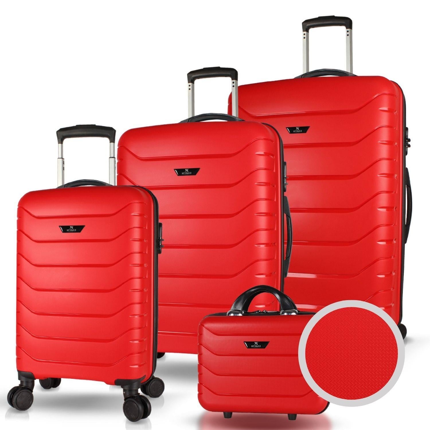 My Valice Solid PP Polipropilen Kırılmaz Kabin Orta Büyük ve Makyaj Boy Kırmızı 4'lü Travel Valiz Seti