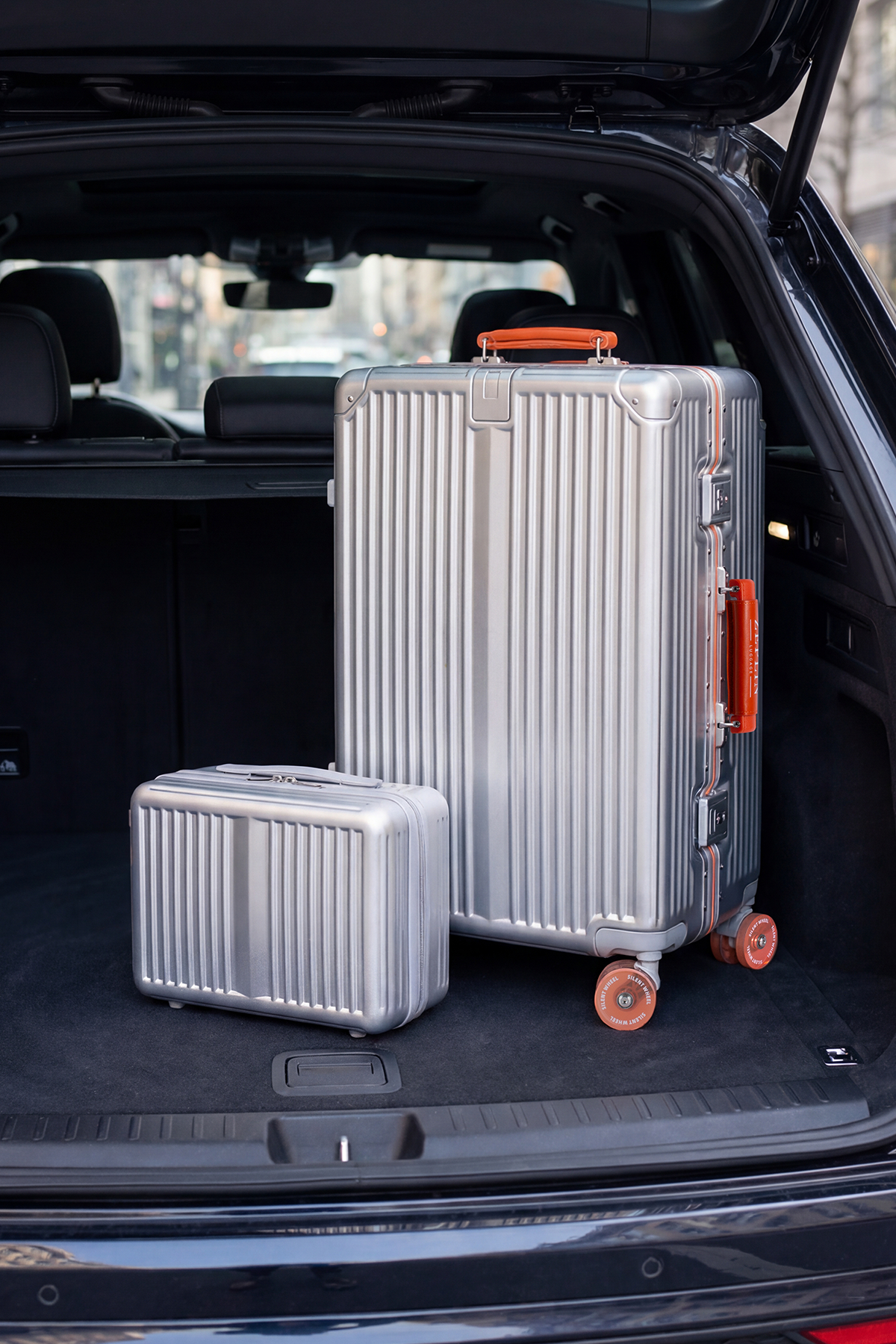 Zeplin Boxy PC Policarbon 2'li Valiz Seti (Orta ve Makyaj) Silver-Turuncu