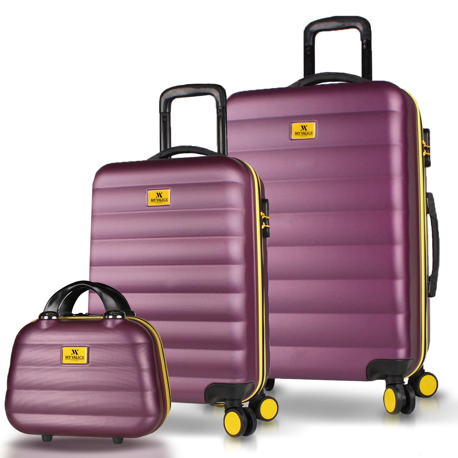 My Valice Colors Abs Makyaj Kabin ve Orta Boy Mürdüm 3'lü Valiz Seti