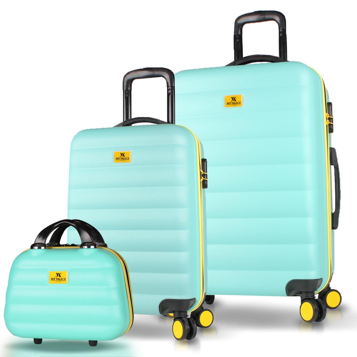 My Valice Colors Abs Makyaj Kabin ve Orta Boy Mint Yeşili 3'lü Valiz Seti