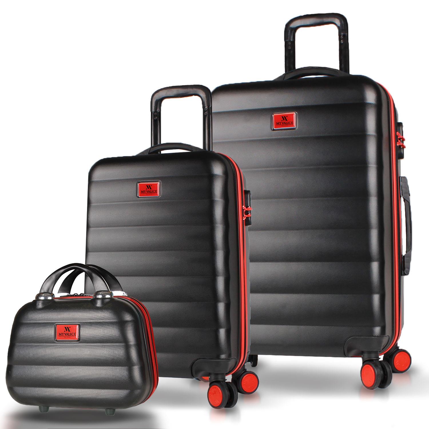 My Valice Colors Abs Makyaj Kabin ve Orta Boy Siyah 3'lü Valiz Seti