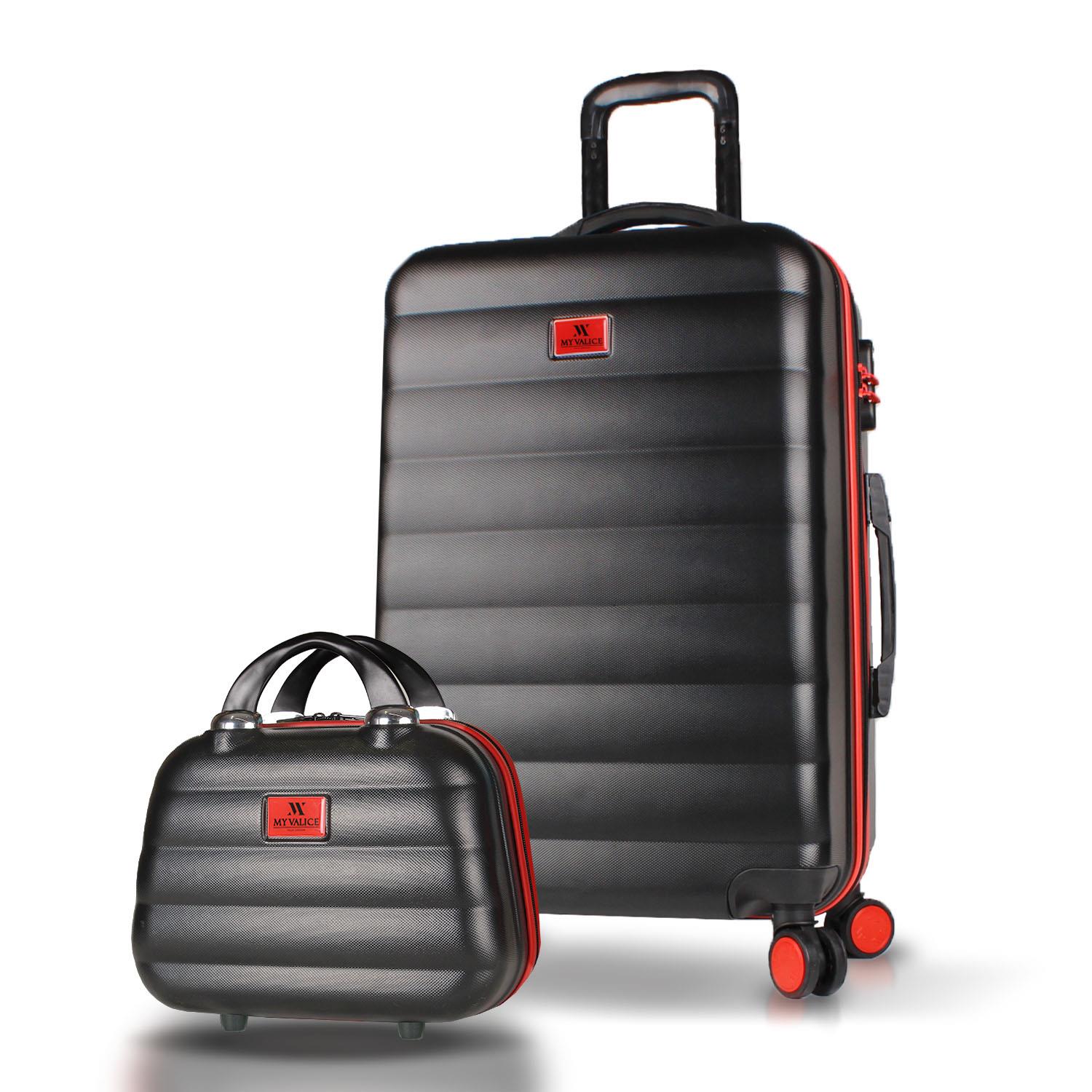 My Valice Colors Abs Makyaj ve Orta Boy Siyah  2'li Valiz Seti