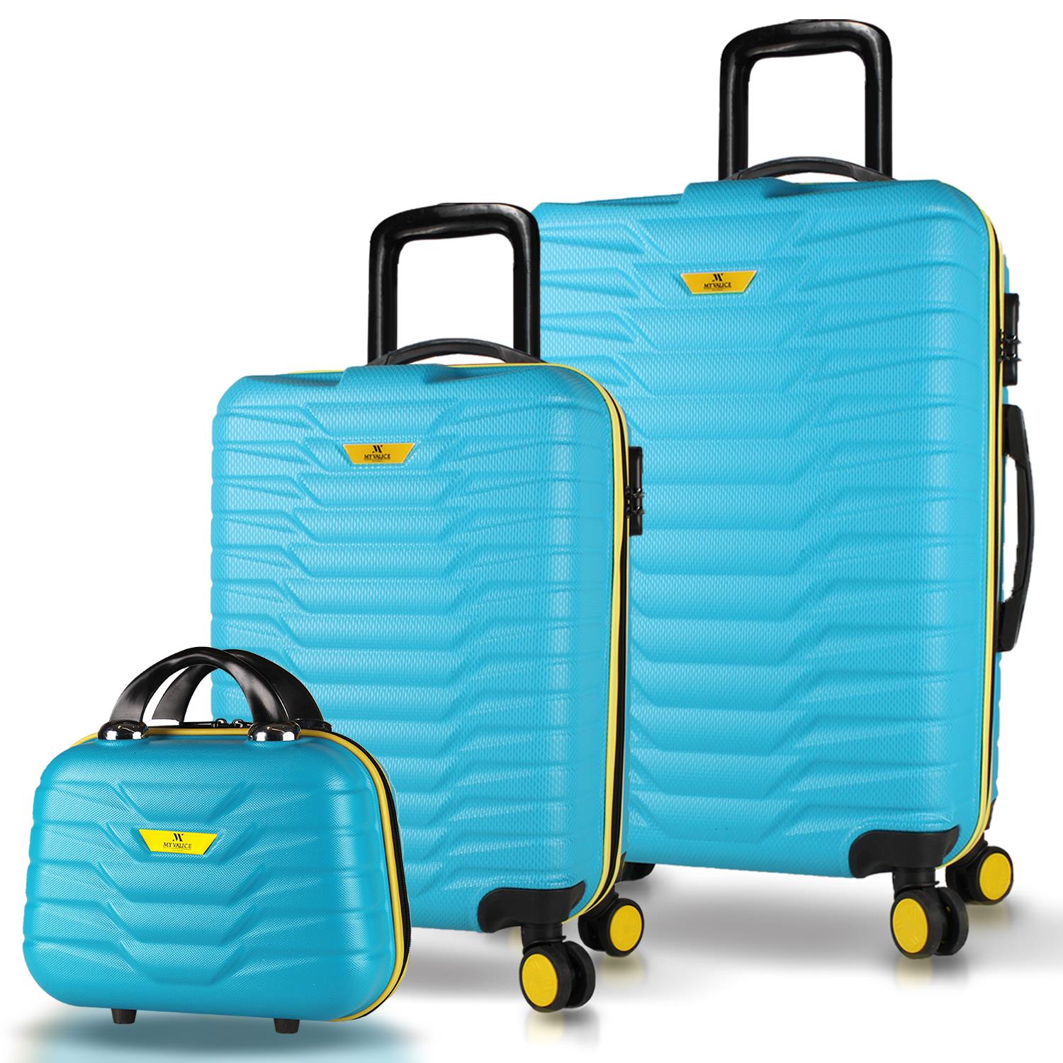 My Valice Croc Abs Makyaj Kabin ve Orta Boy Turkuaz 3'lü Valiz Seti