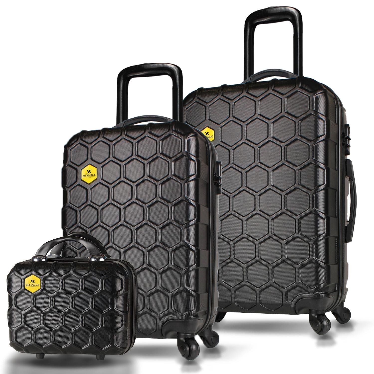 My Valice Honey Abs Makyaj Kabin ve Orta Boy Siyah 3'lü Valiz Seti