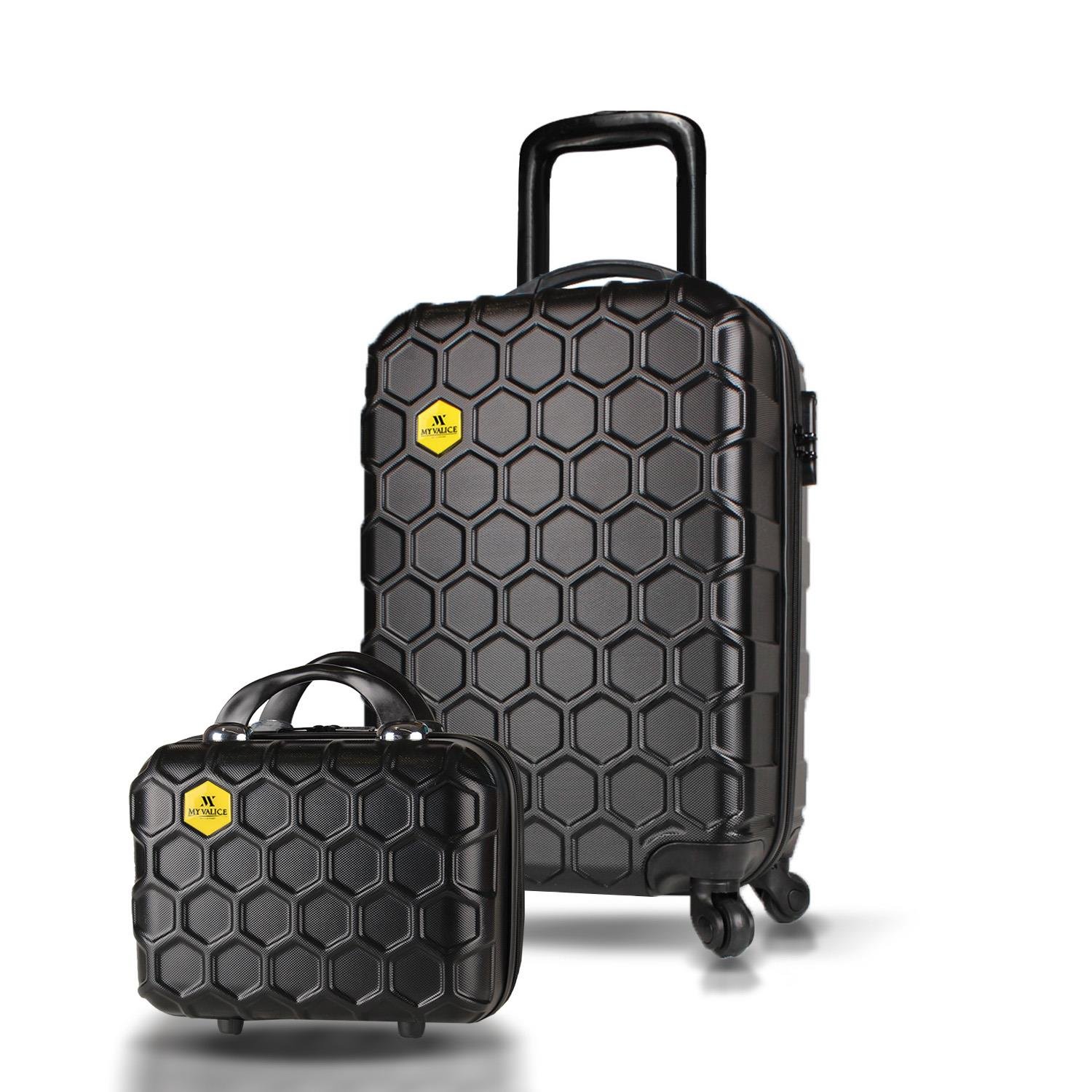 My Valice Honey Abs Makyaj ve Kabin Boy Siyah  2'li Valiz Seti