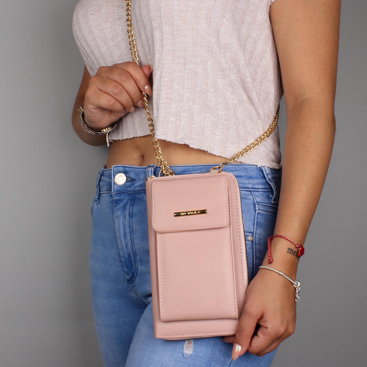 My Valice Kadın Deri Çapraz Cüzdan ve Kartlık Bölmeli Telefon Çantası 1617 Pudra