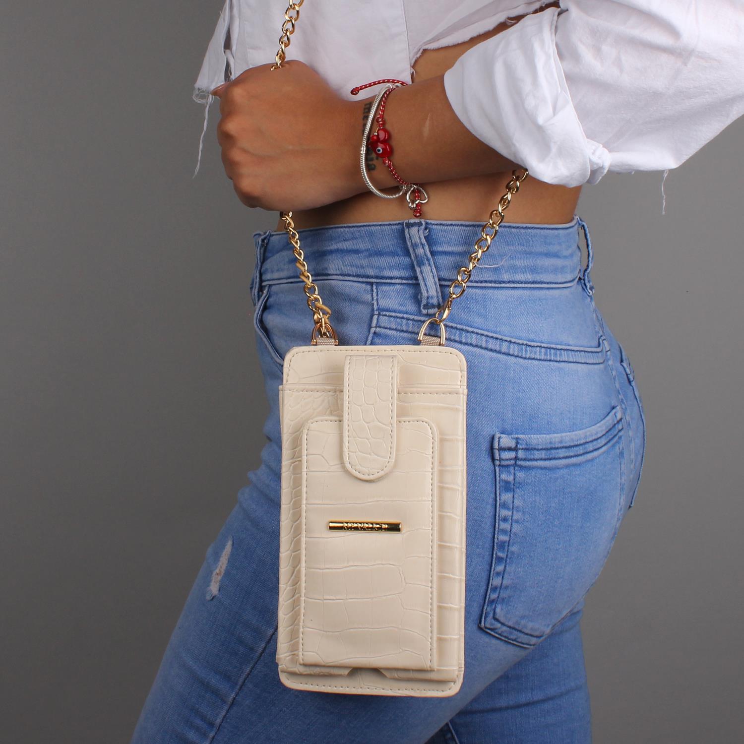 My Valice Kadın Deri Çapraz Cüzdan ve Kartlık Bölmeli Telefon Çantası 1618 Bej