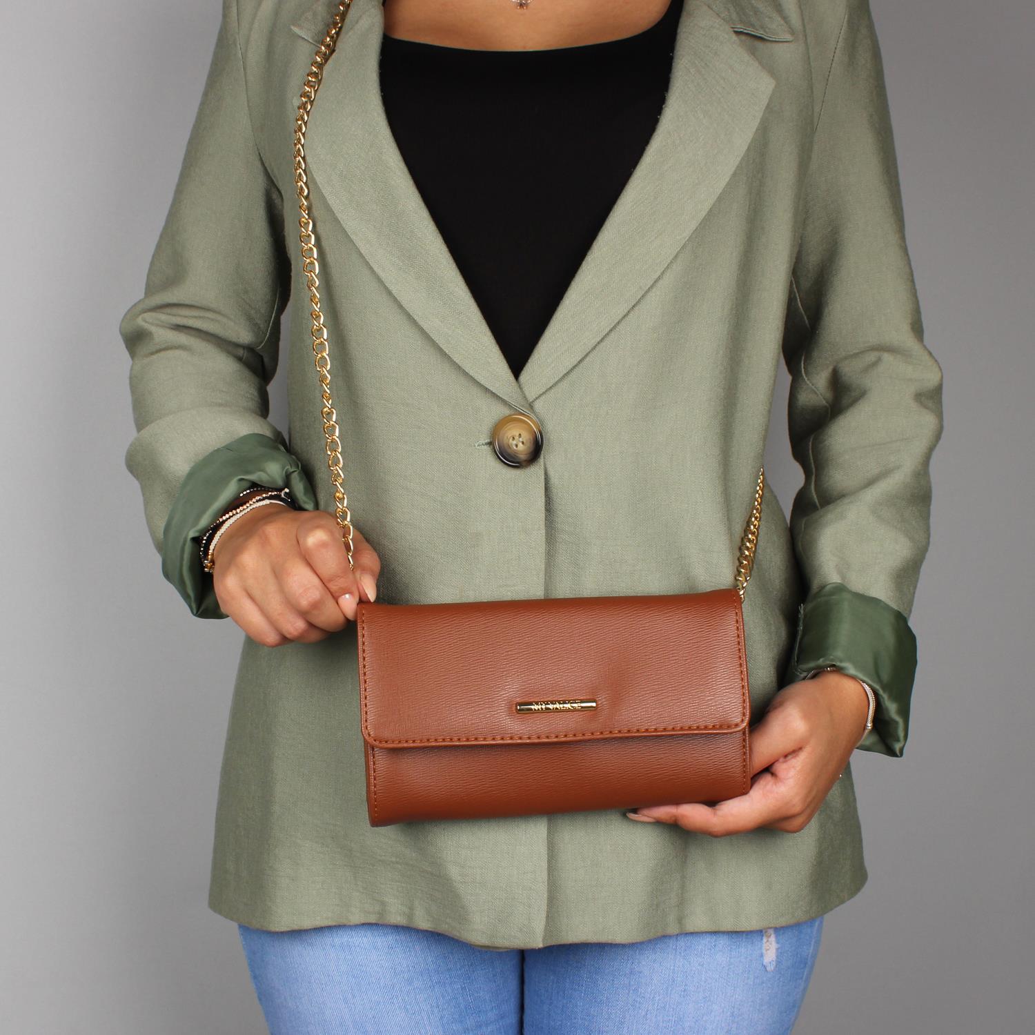 My Valice Kadın Deri Çapraz Mini Portföy Çanta Cüzdan ve Kartlık Bölmeli Telefon Çantası 1622 Taba