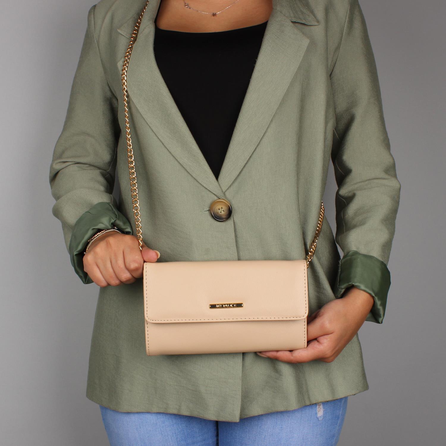 My Valice Kadın Deri Çapraz Mini Portföy Çanta Cüzdan ve Kartlık Bölmeli Telefon Çantası 1622 Bej