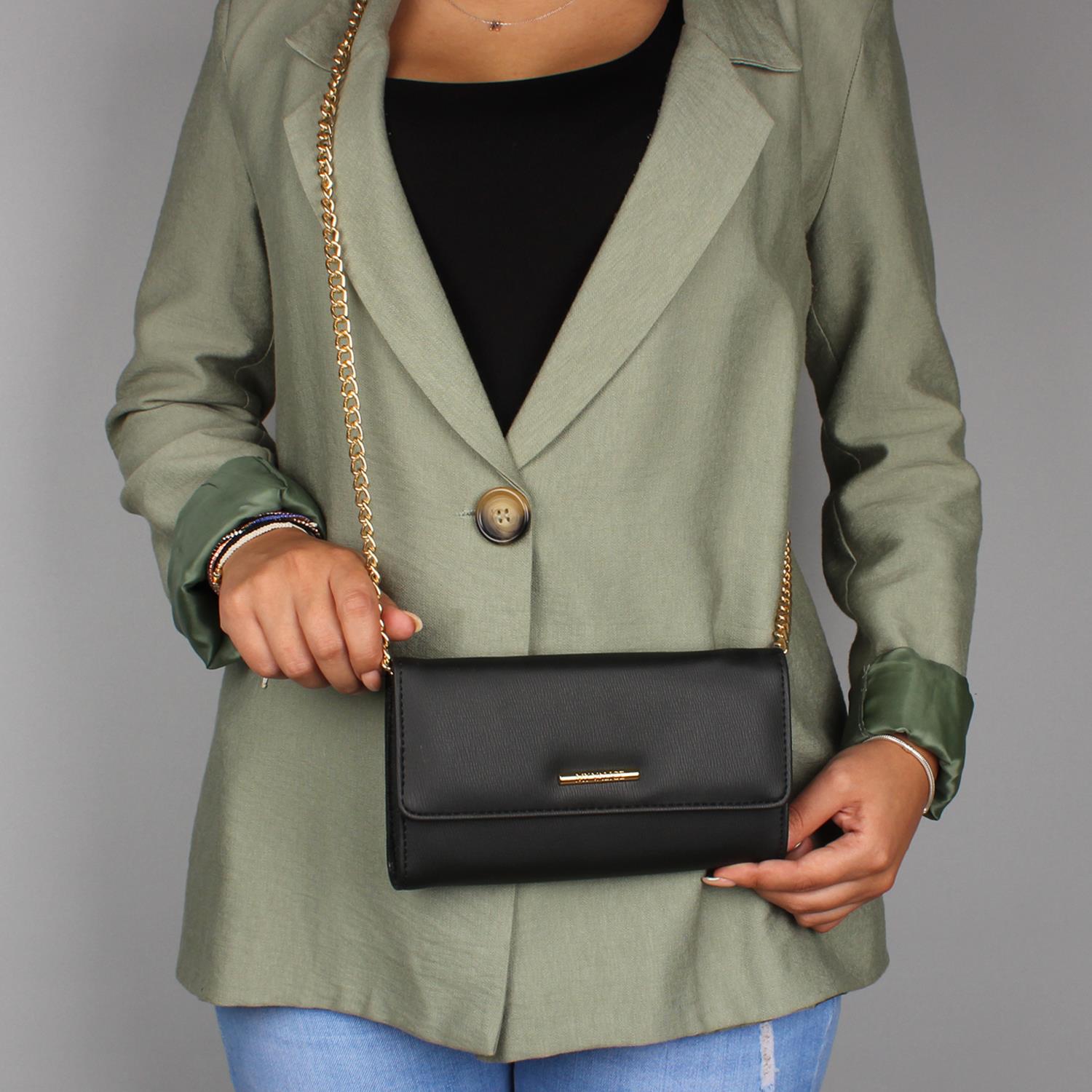 My Valice Kadın Deri Çapraz Mini Portföy Çanta Cüzdan ve Kartlık Bölmeli Telefon Çantası 1622 Siyah