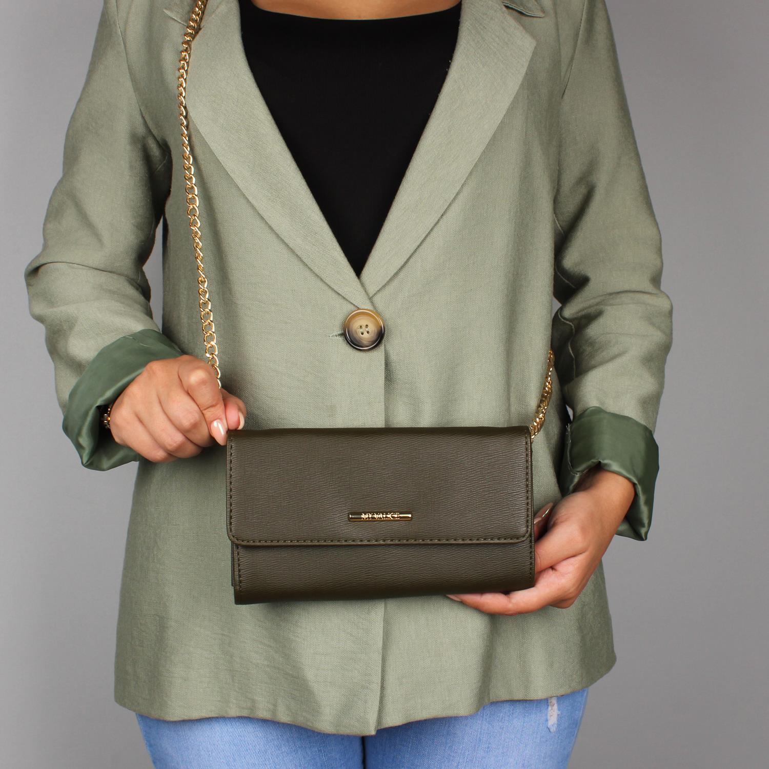 My Valice Kadın Deri Çapraz Mini Portföy Çanta Cüzdan ve Kartlık Bölmeli Telefon Çantası 1622 Haki