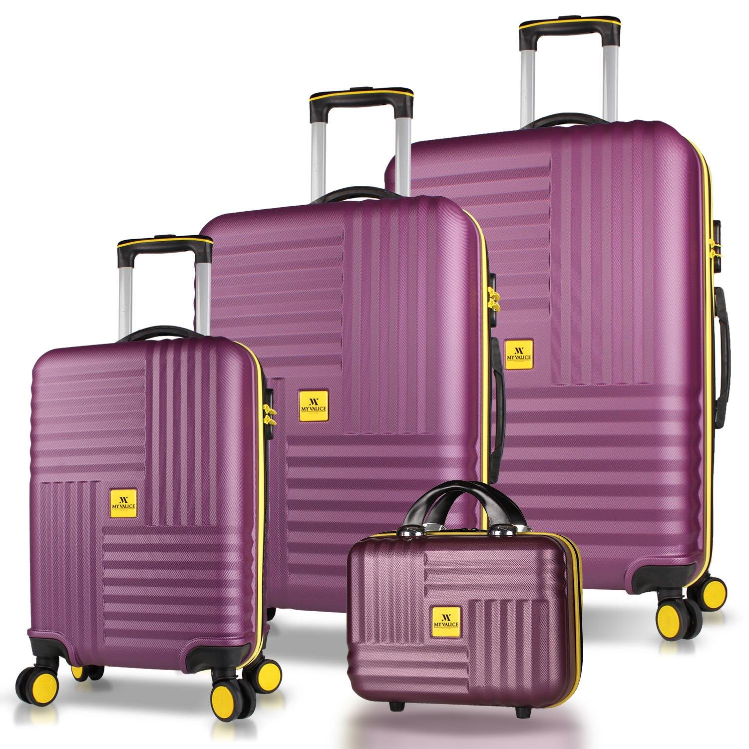 My Valice Puzzle Abs Kabin Orta Büyük ve Makyaj Boy Mürdüm 4'lü Travel Valiz Seti