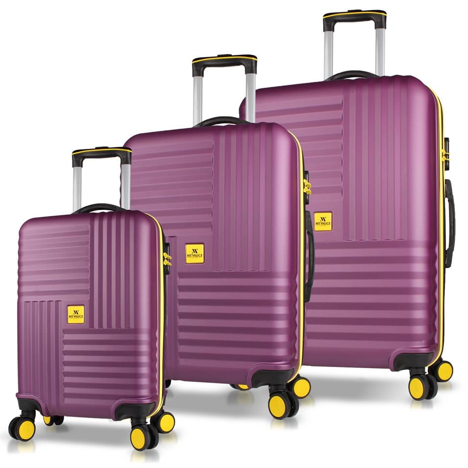 My Valice Puzzle Abs Kabin Orta ve Büyük Boy Mürdüm 3'lü Valiz Seti