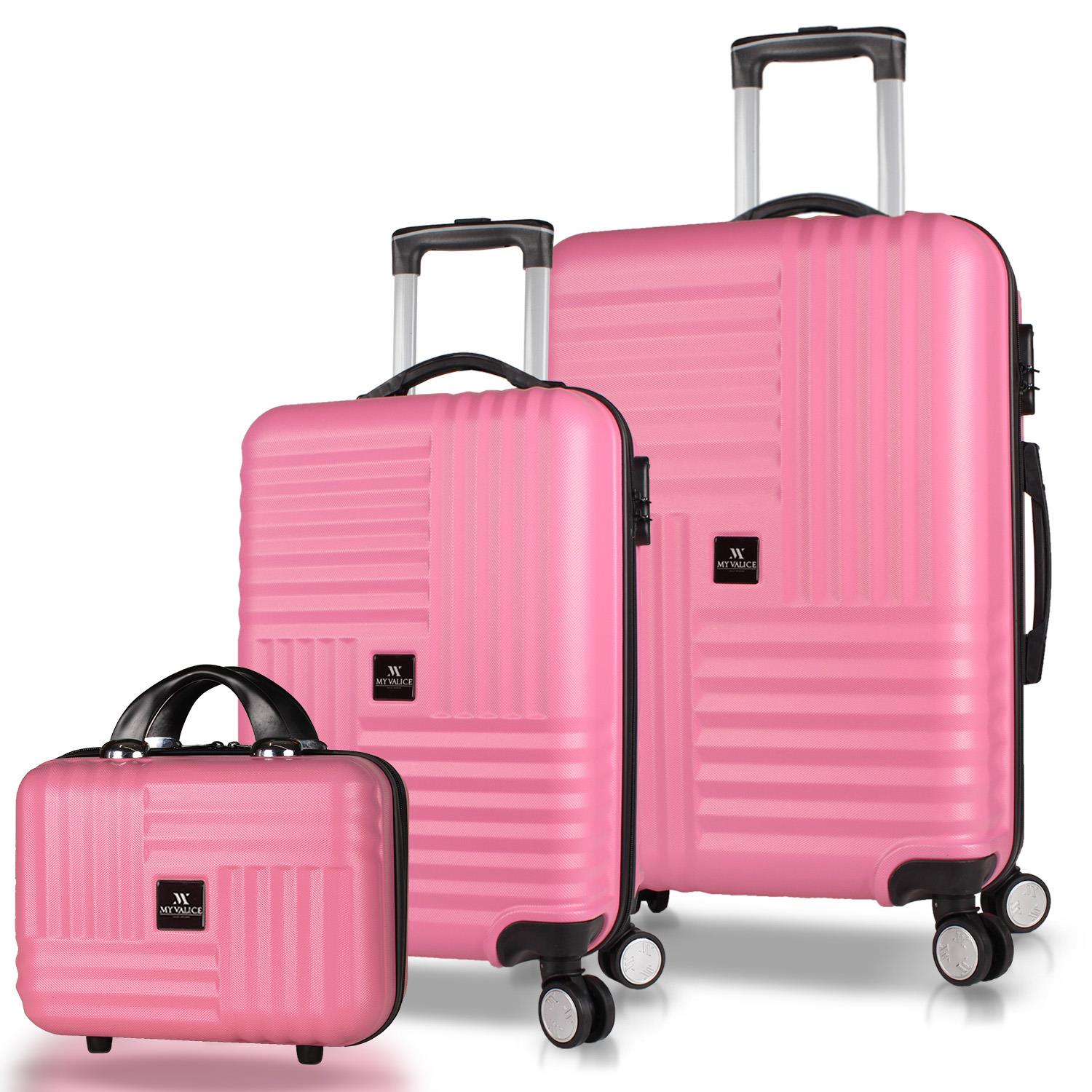 My Valice Puzzle Abs Makyaj Kabin ve Orta Boy Pembe 3'lü Valiz Seti