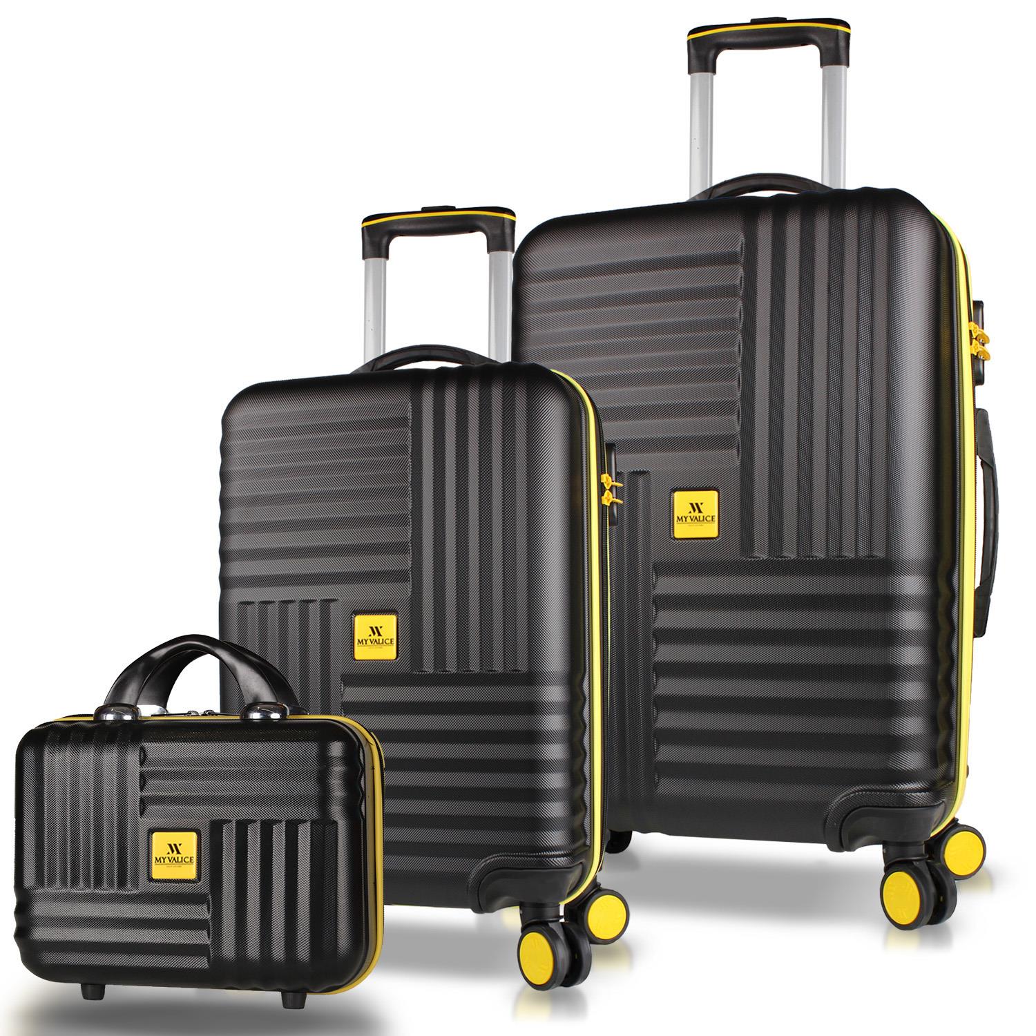 My Valice Puzzle Abs Makyaj Kabin ve Orta Boy Siyah 3'lü Valiz Seti