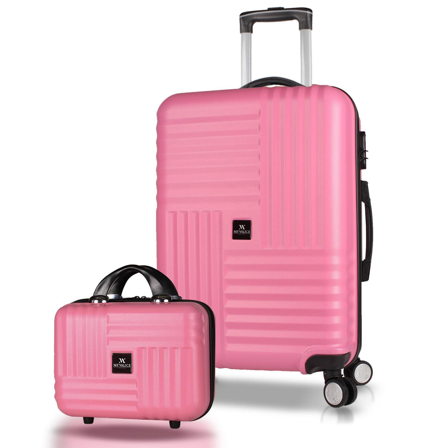 My Valice Puzzle Abs Makyaj ve Orta Boy Pembe  2'li Valiz Seti