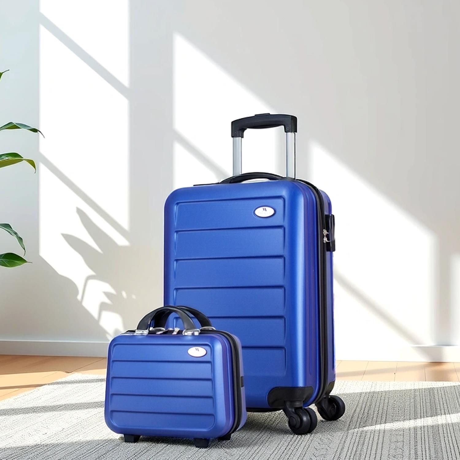 Ruby Abs Kabin ve Makyaj Boy Mavi 2'li Valiz Seti