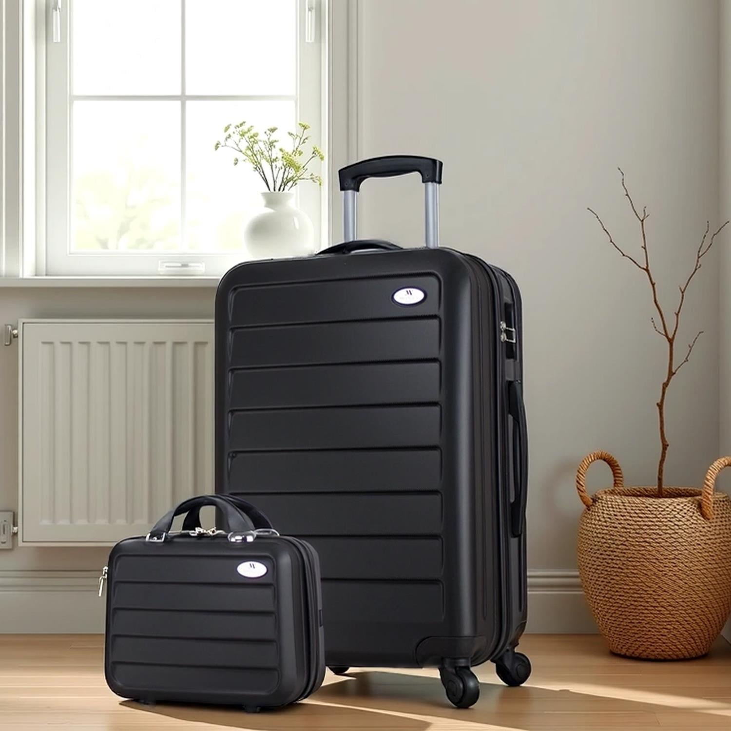 My Valice Ruby Abs Suitcase Set of 2 (Makeup Bag &  Medium Size) Black
