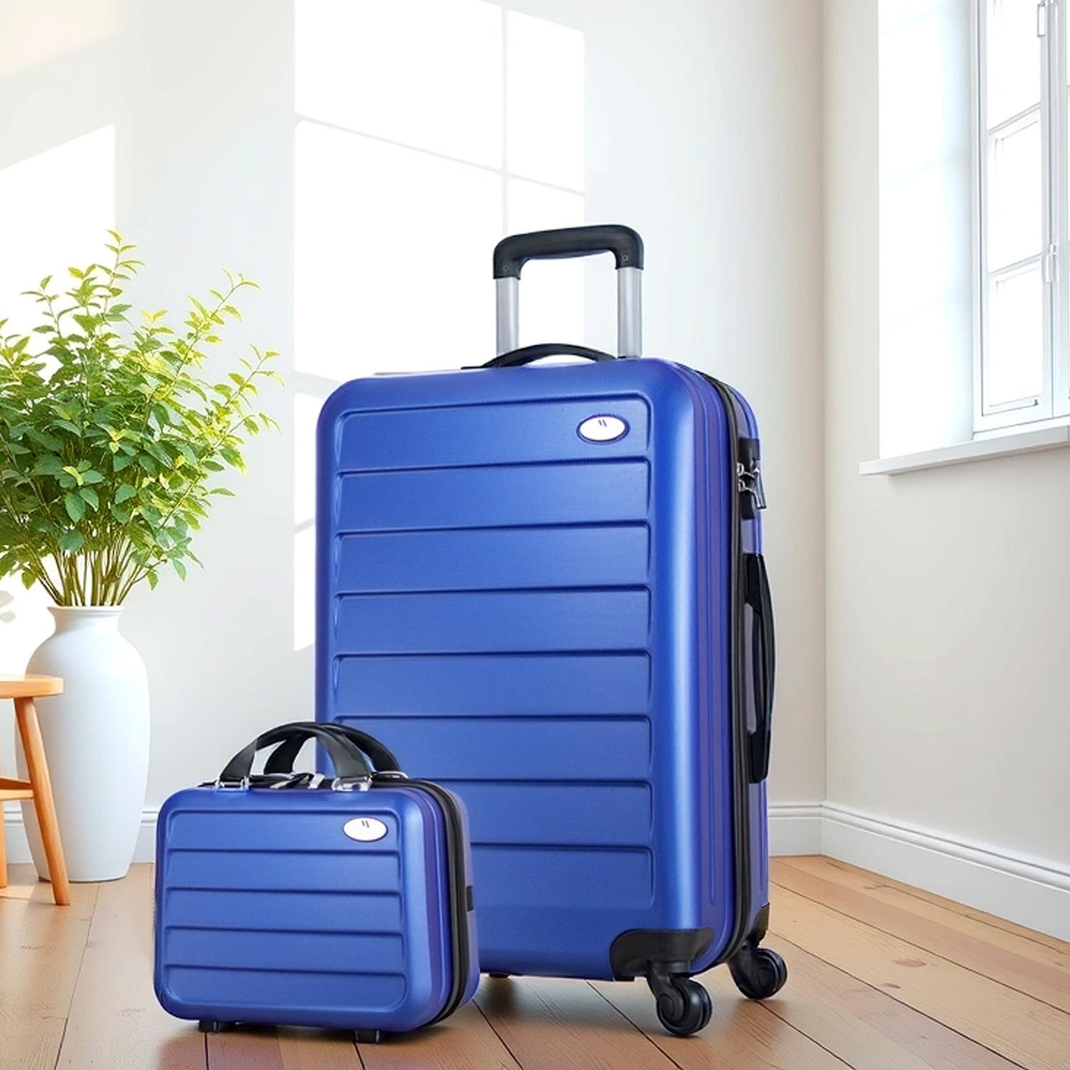 Ruby Abs Orta ve Makyaj Boy Mavi 2'li Valiz Seti