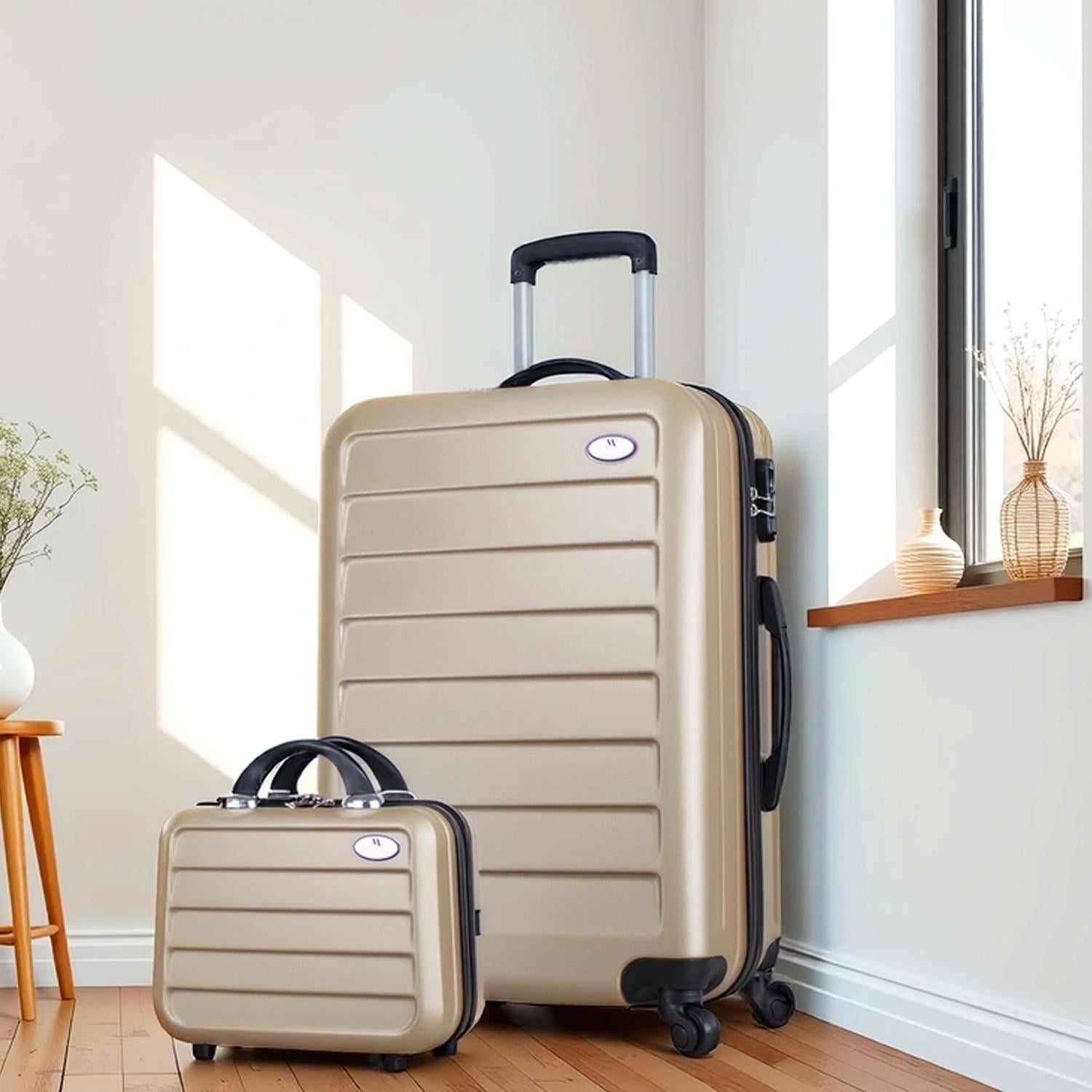 Ruby Abs Orta ve Makyaj Boy Gold 2'li Valiz Seti