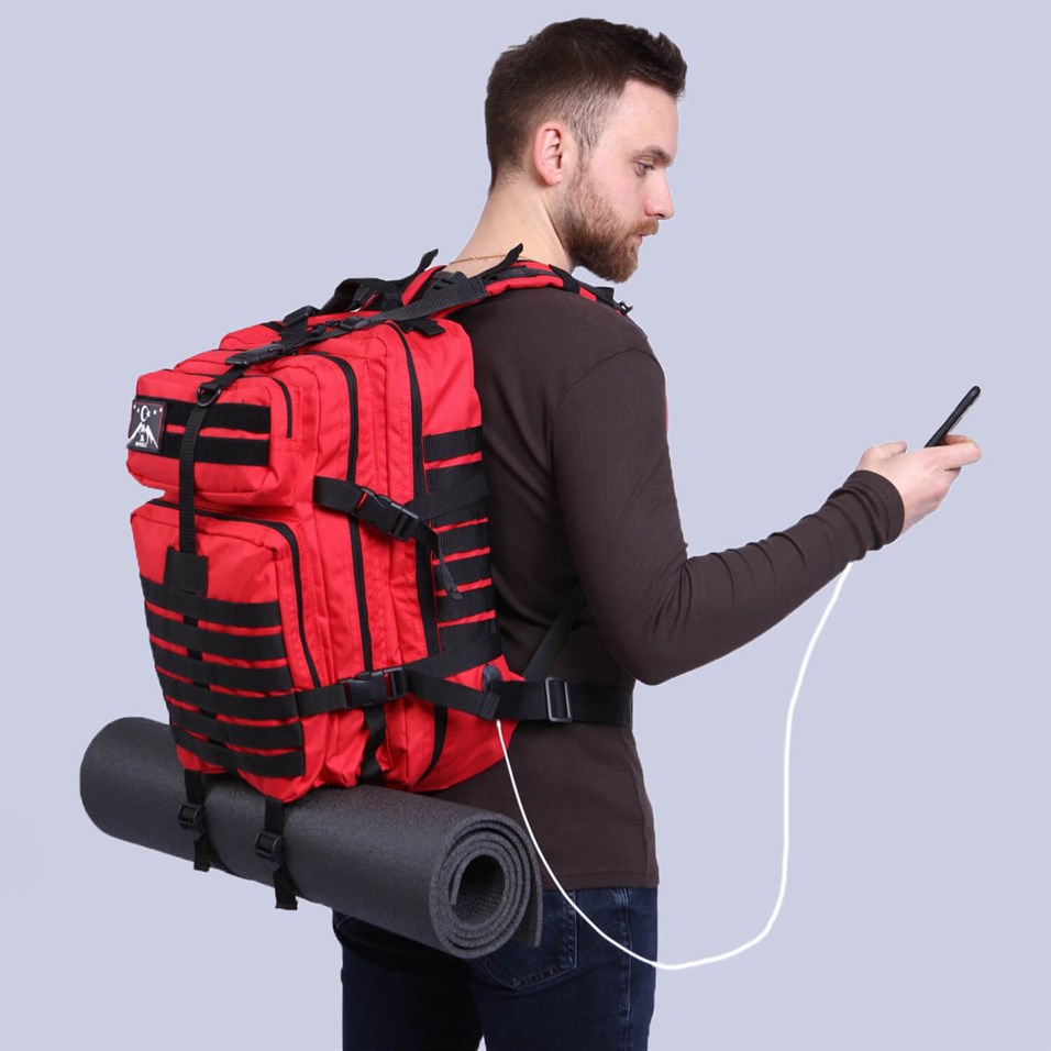 My Valice Smart Bag Army 50 lt Usb Charging Port Outdoor Camp Backpack Red  | My Valice