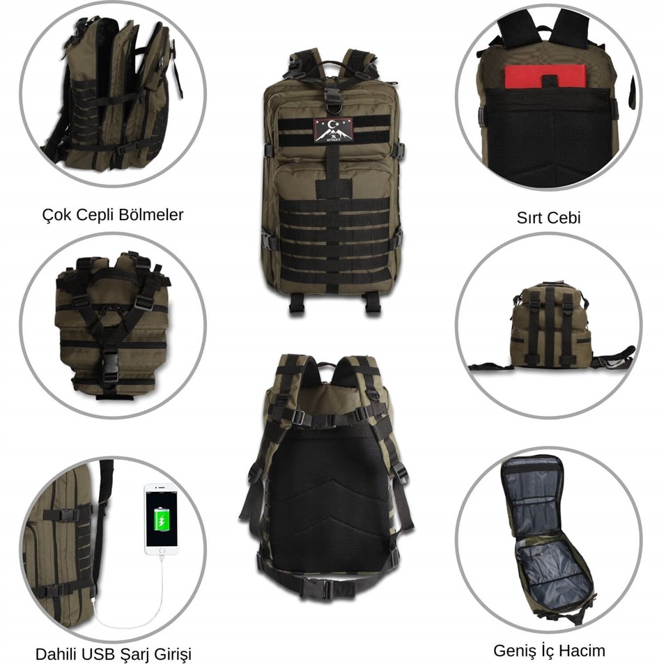 My Valice Smart Bag Army 50 lt Usb Şarj Girişli Outdoor Dağcı Sırt Çantası  Sarı | My Valice