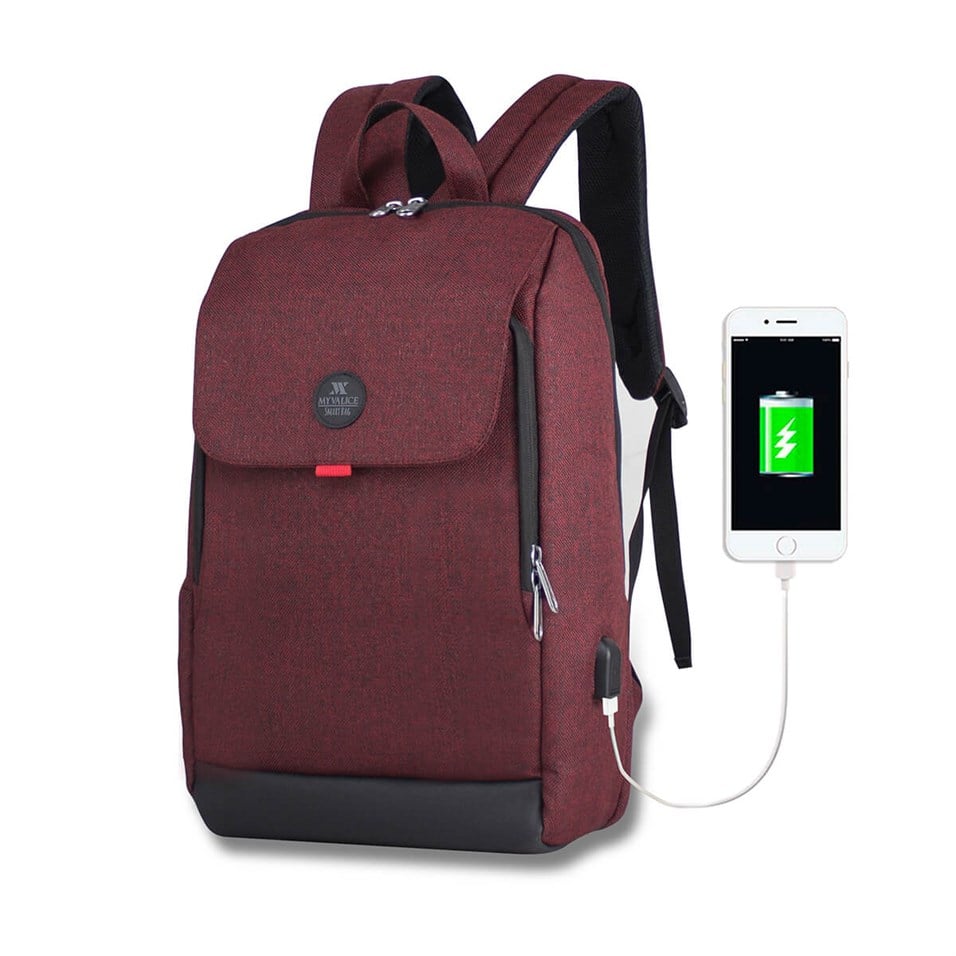 My Valice Smart Bag BUSINESS Usb Şarj Girişli Akıllı Notebook Sırt Çantası Bordo