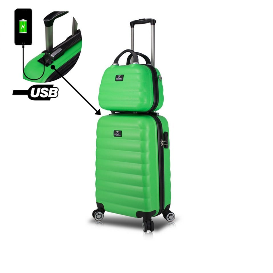 My Valice Smart Bag Colors Usb Şarj Girişli 2'li Valiz Seti (Kabin ve Makyaj) Yeşil