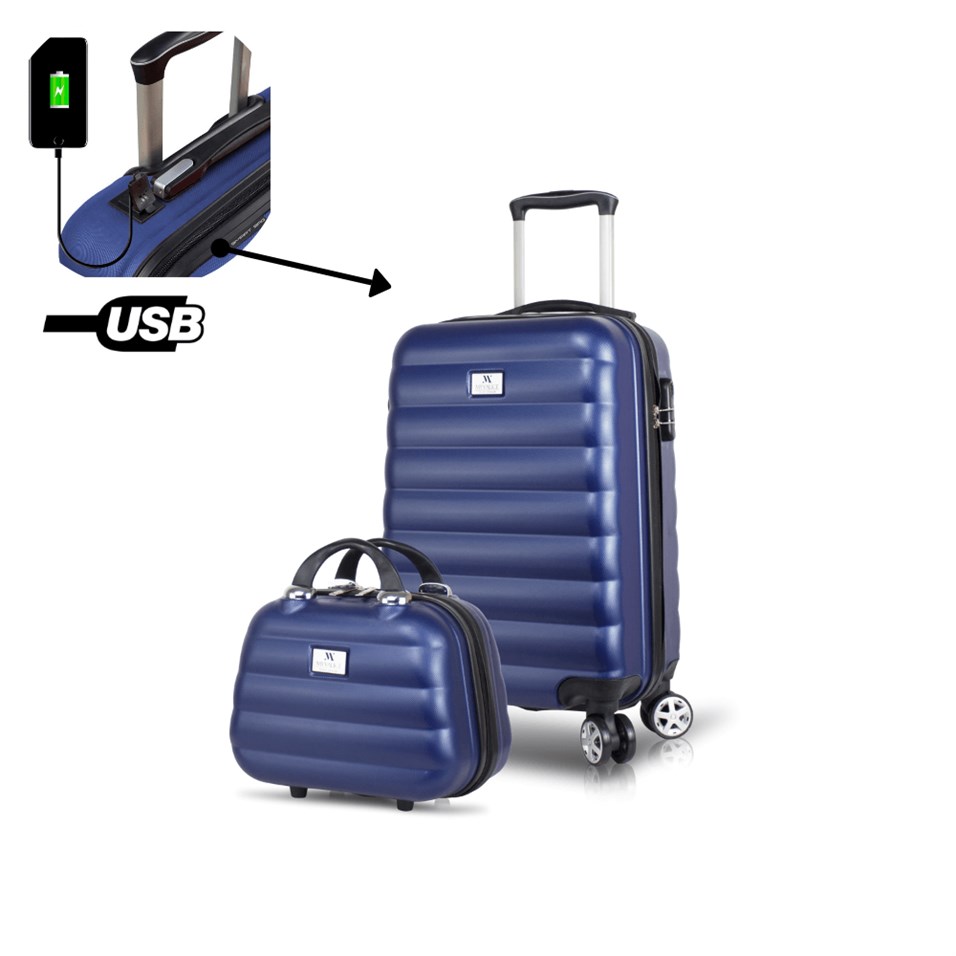 My Valice Smart Bag Colors Usb Şarj Girişli 2'li Valiz Seti (Kabin ve Makyaj) Lacivert