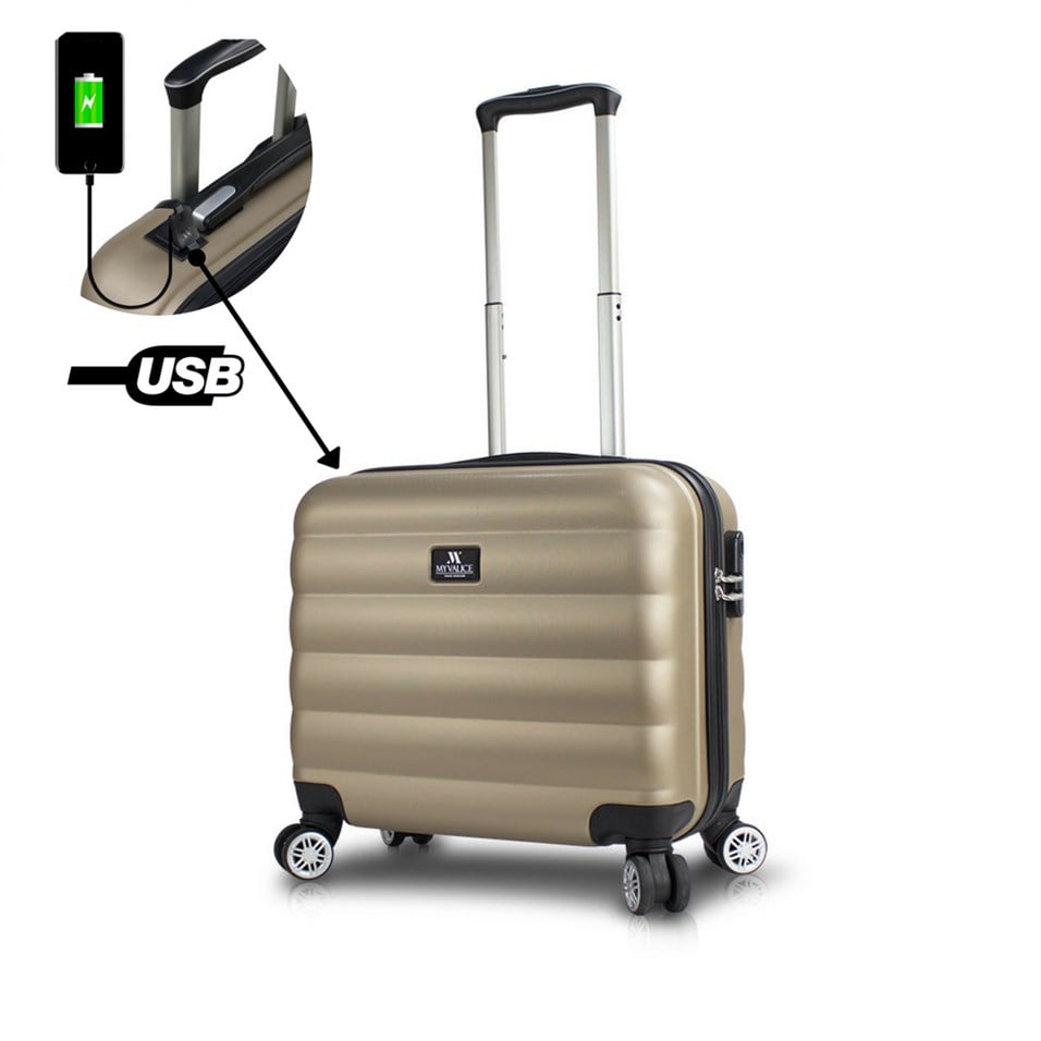 My Valice Smart Bag Colors Usb Şarj Girişli Hostes Pilot Boy Valiz Gold