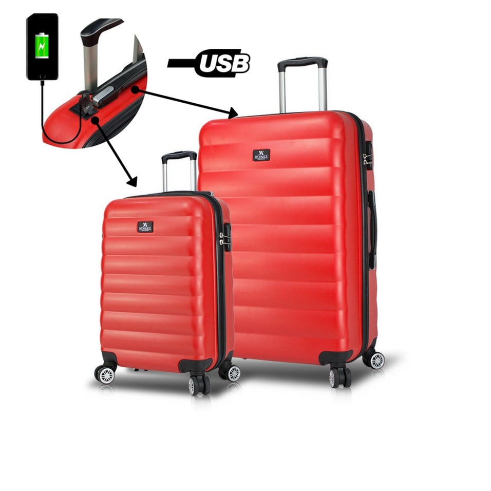 My Valice Smart Bag Colors Usb Şarj Girişli 2'li Valiz Seti (Kabin ve Büyük) Kırmızı