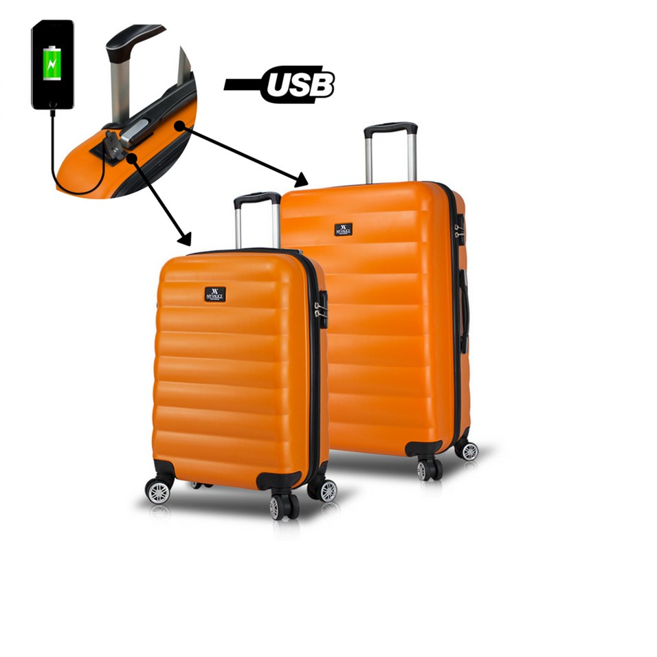My Valice Smart Bag Colors Usb Şarj Girişli 2'li Valiz Seti (Kabin ve Orta) Turuncu