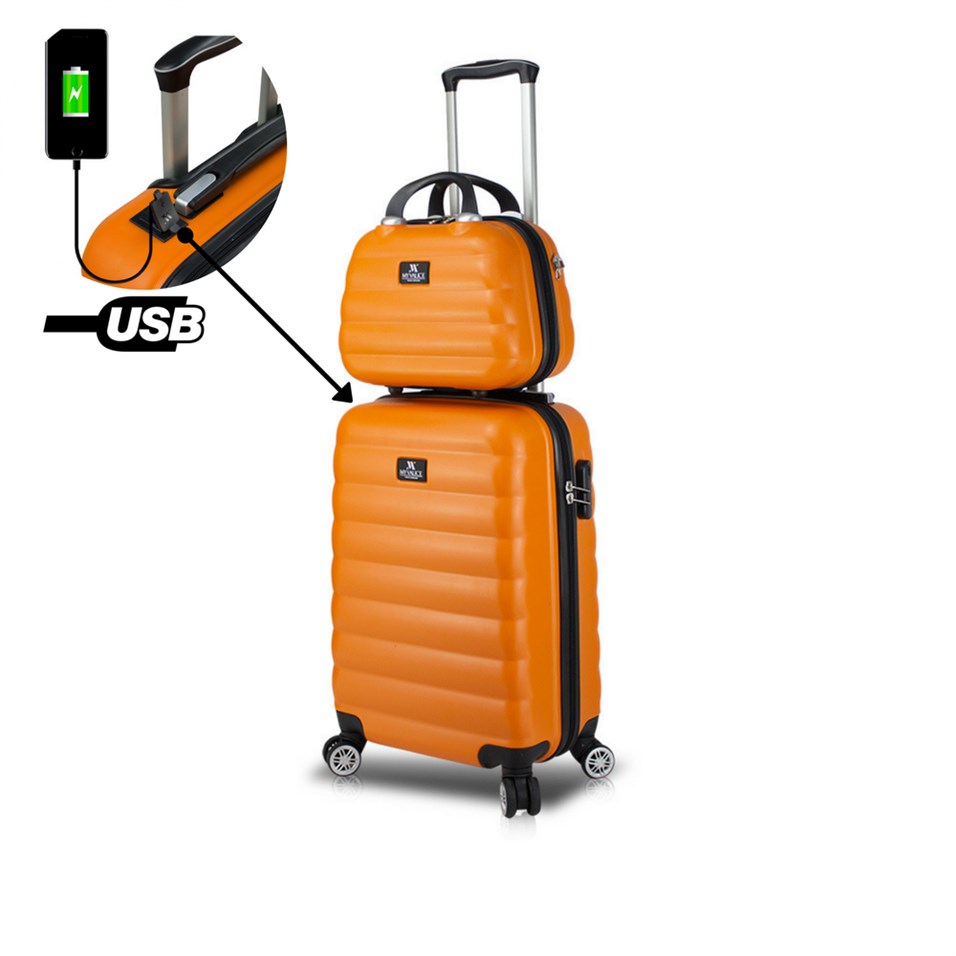 My Valice Smart Bag Colors Usb Şarj Girişli 2'li Valiz Seti (Kabin ve Makyaj) Turuncu