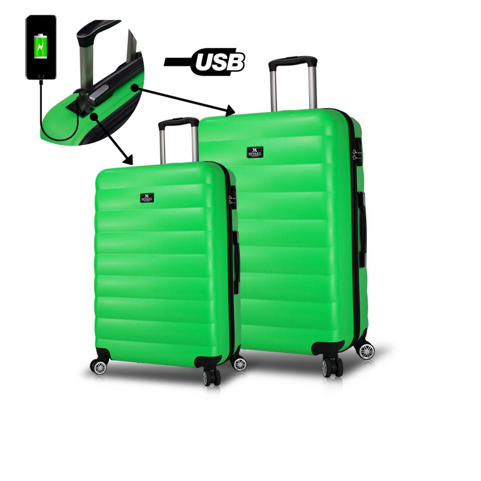 My Valice Smart Bag Colors Usb Şarj Girişli 2'li Valiz Seti (Büyük ve Orta) Yeşil