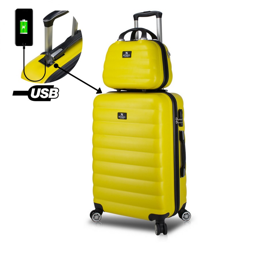 My Valice Smart Bag Colors Usb Şarj Girişli 2'li Valiz Seti (Orta ve Makyaj) Sarı