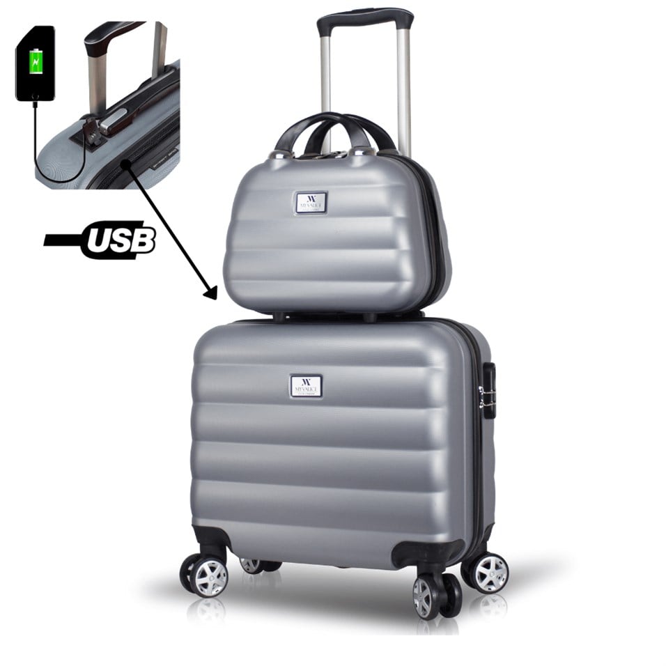 My Valice Smart Bag Colors Usb Şarj Girişli 2'li Valiz Seti (Pilot ve Makyaj) Gri