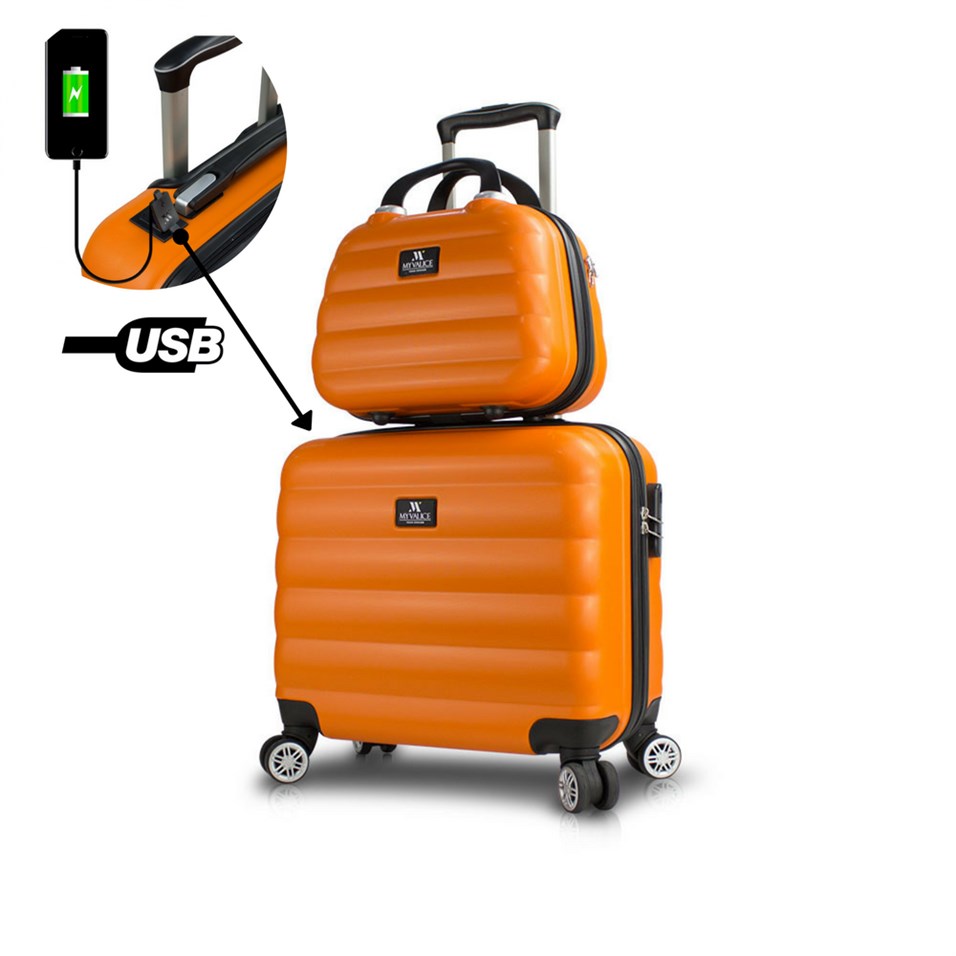 My Valice Smart Bag Colors Usb Şarj Girişli 2'li Valiz Seti (Pilot ve Makyaj) Turuncu
