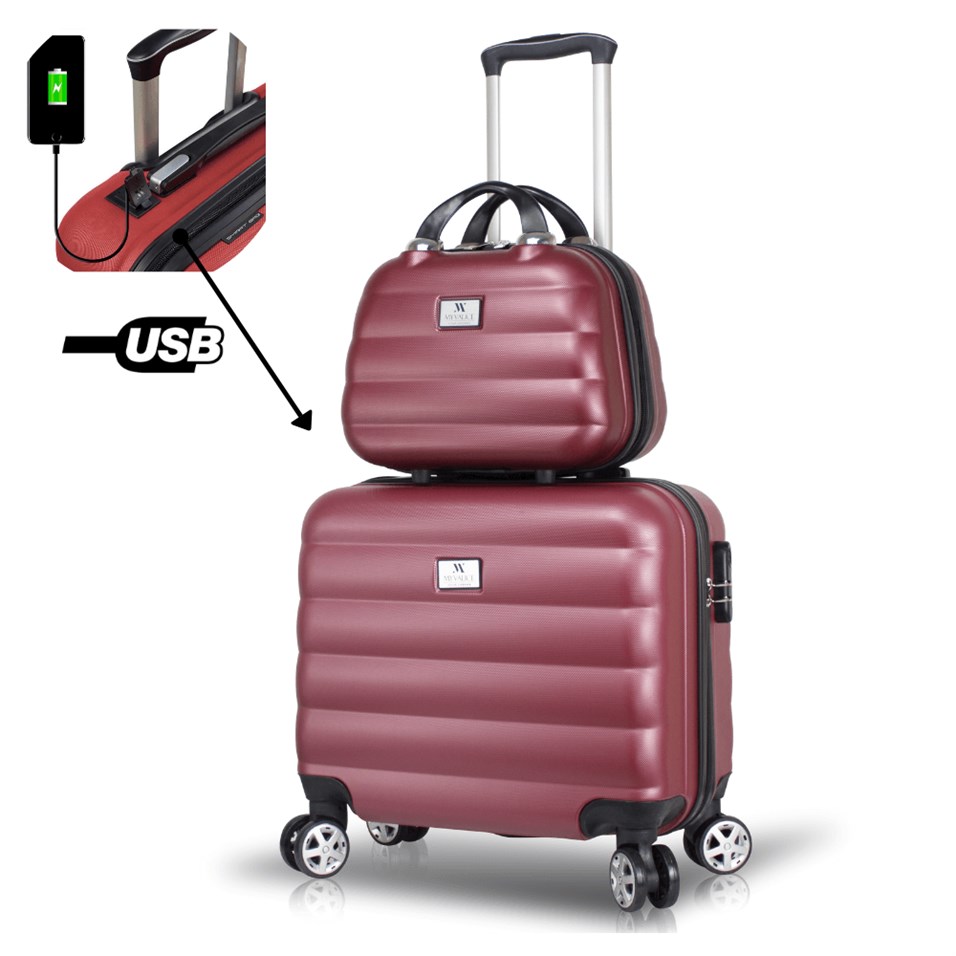 My Valice Smart Bag Colors Usb Şarj Girişli 2'li Valiz Seti (Pilot ve Makyaj) Bordo