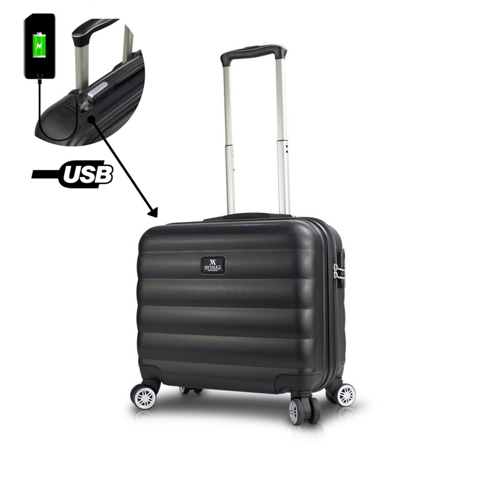 My Valice Smart Bag Colors Usb Şarj Girişli Hostes Pilot Boy Valiz Siyah